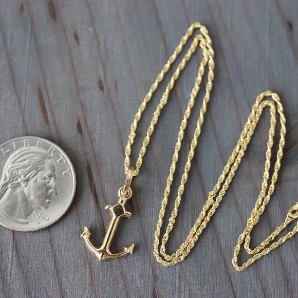 Real Gold 18K Yellow Gold Anchor Pendant Necklace Fine Jewelry - Picture 4 of 7